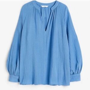 H&M Textured Double Gauze Cotton Tunic Flowy Blouse with balloon sleeves